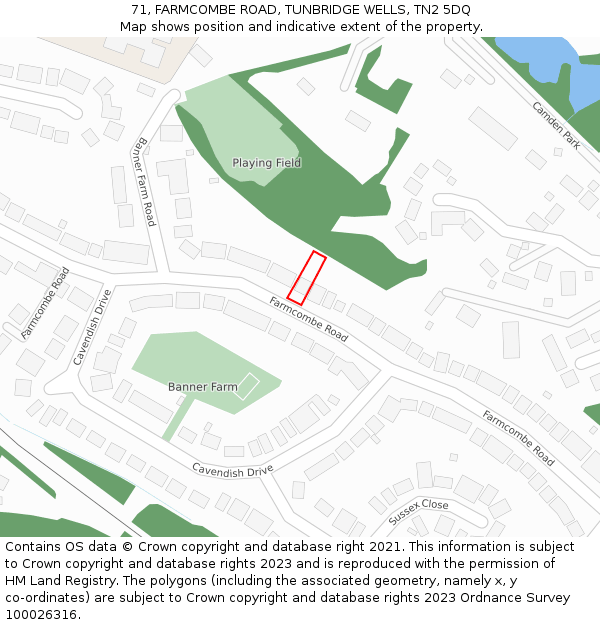 71, FARMCOMBE ROAD, TUNBRIDGE WELLS, TN2 5DQ: Location map and indicative extent of plot