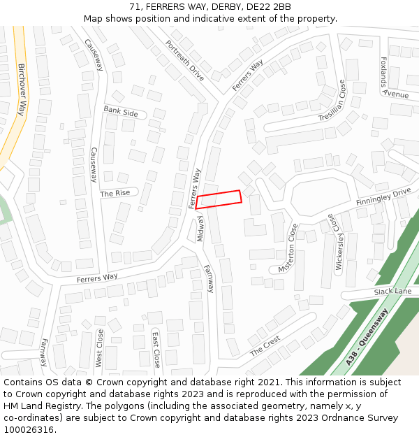 71, FERRERS WAY, DERBY, DE22 2BB: Location map and indicative extent of plot