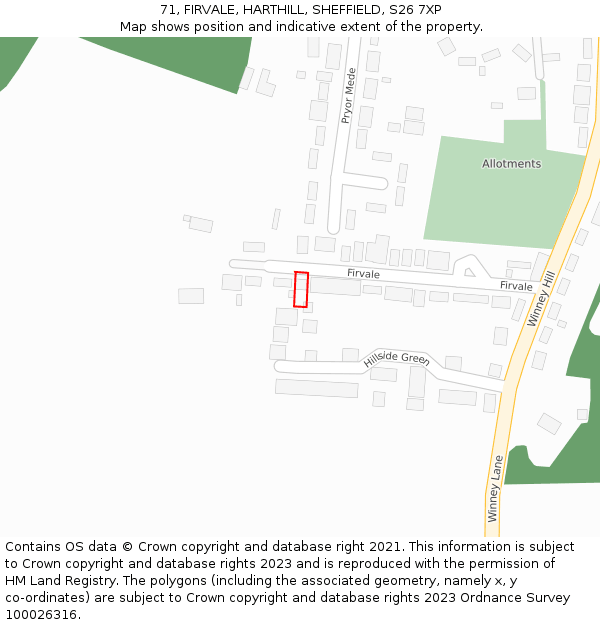 71, FIRVALE, HARTHILL, SHEFFIELD, S26 7XP: Location map and indicative extent of plot