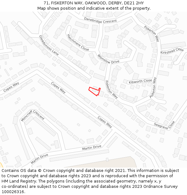71, FISKERTON WAY, OAKWOOD, DERBY, DE21 2HY: Location map and indicative extent of plot