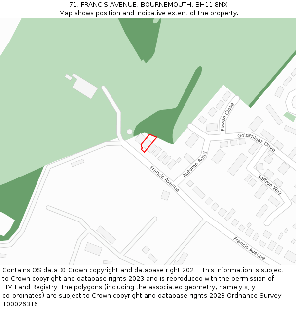71, FRANCIS AVENUE, BOURNEMOUTH, BH11 8NX: Location map and indicative extent of plot