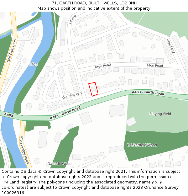 71, GARTH ROAD, BUILTH WELLS, LD2 3NH: Location map and indicative extent of plot
