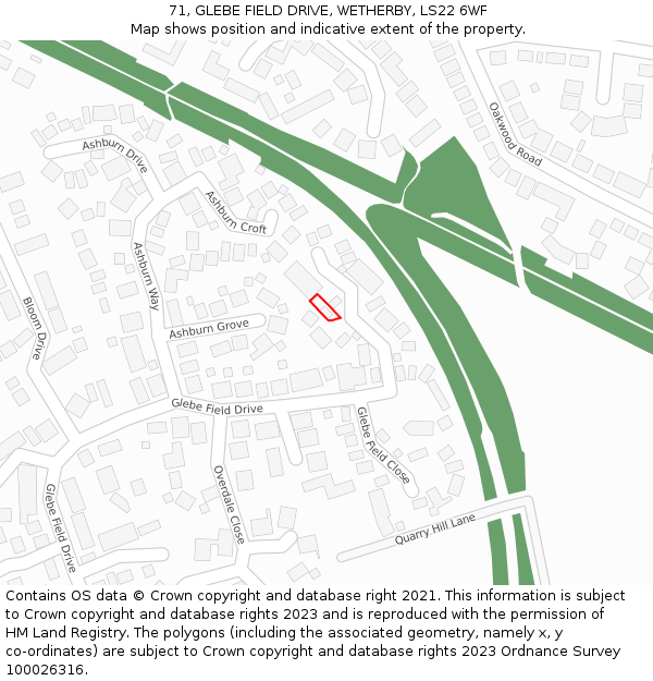 71, GLEBE FIELD DRIVE, WETHERBY, LS22 6WF: Location map and indicative extent of plot