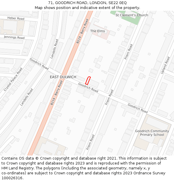 71, GOODRICH ROAD, LONDON, SE22 0EQ: Location map and indicative extent of plot
