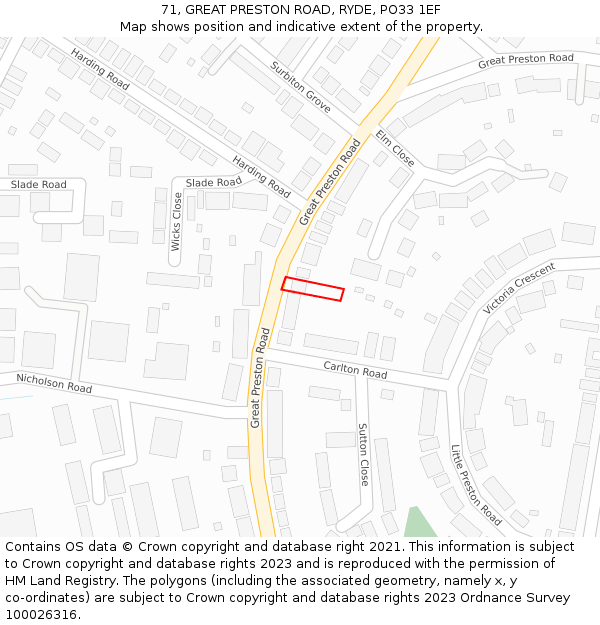 71, GREAT PRESTON ROAD, RYDE, PO33 1EF: Location map and indicative extent of plot