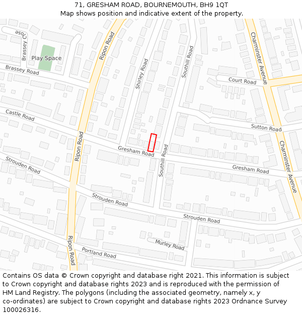 71, GRESHAM ROAD, BOURNEMOUTH, BH9 1QT: Location map and indicative extent of plot