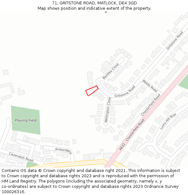 71, GRITSTONE ROAD, MATLOCK, DE4 3GD: Location map and indicative extent of plot