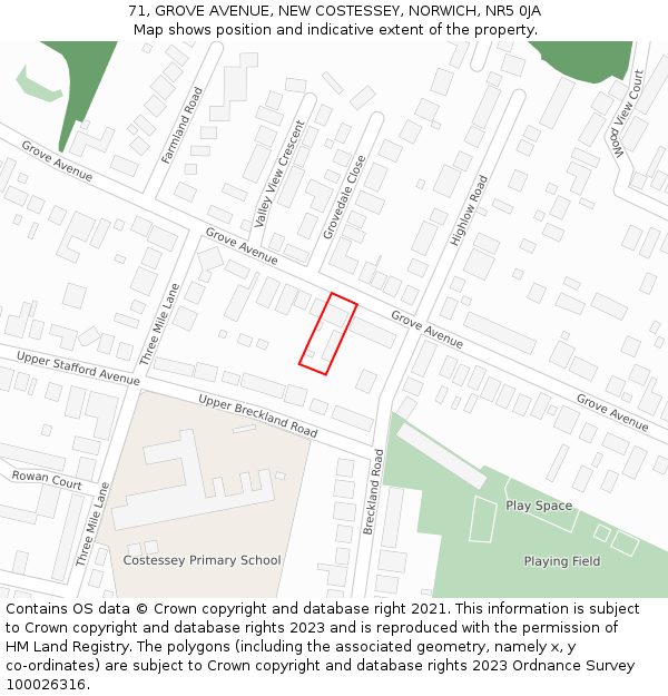71, GROVE AVENUE, NEW COSTESSEY, NORWICH, NR5 0JA: Location map and indicative extent of plot