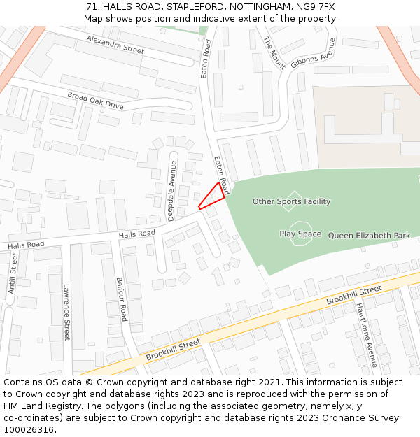 71, HALLS ROAD, STAPLEFORD, NOTTINGHAM, NG9 7FX: Location map and indicative extent of plot