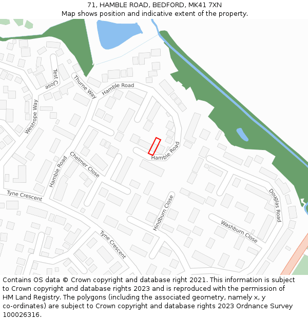 71, HAMBLE ROAD, BEDFORD, MK41 7XN: Location map and indicative extent of plot