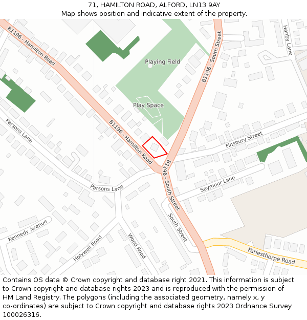 71, HAMILTON ROAD, ALFORD, LN13 9AY: Location map and indicative extent of plot