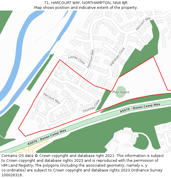 71, HARCOURT WAY, NORTHAMPTON, NN4 8JR: Location map and indicative extent of plot