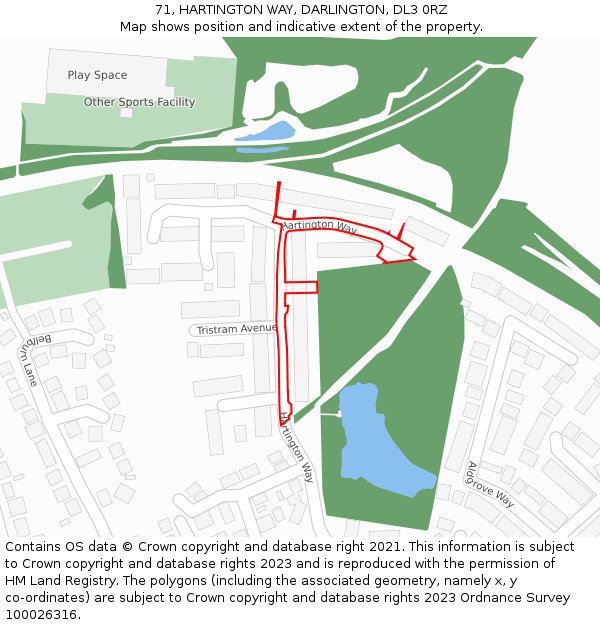 71, HARTINGTON WAY, DARLINGTON, DL3 0RZ: Location map and indicative extent of plot
