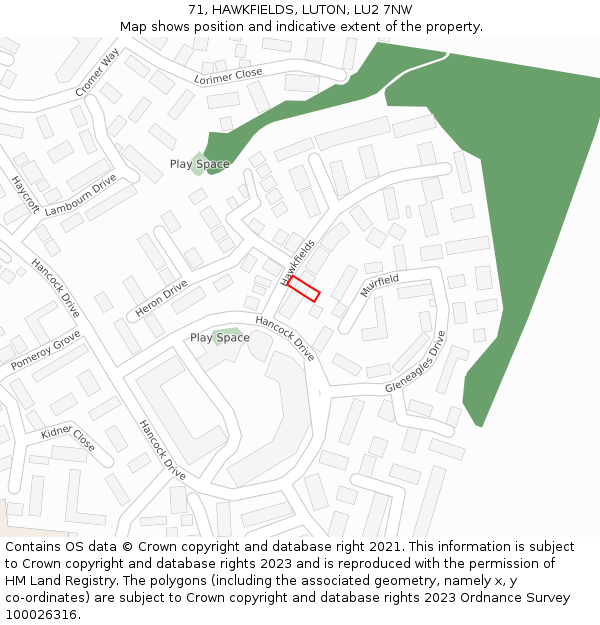 71, HAWKFIELDS, LUTON, LU2 7NW: Location map and indicative extent of plot