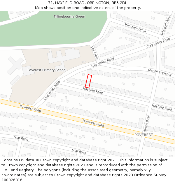 71, HAYFIELD ROAD, ORPINGTON, BR5 2DL: Location map and indicative extent of plot