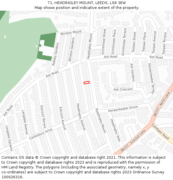 71, HEADINGLEY MOUNT, LEEDS, LS6 3EW: Location map and indicative extent of plot