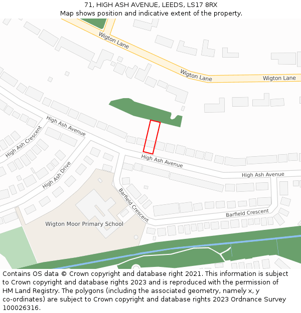 71, HIGH ASH AVENUE, LEEDS, LS17 8RX: Location map and indicative extent of plot