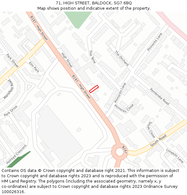 71, HIGH STREET, BALDOCK, SG7 6BQ: Location map and indicative extent of plot