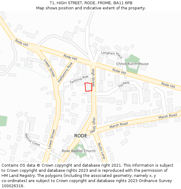 71, HIGH STREET, RODE, FROME, BA11 6PB: Location map and indicative extent of plot
