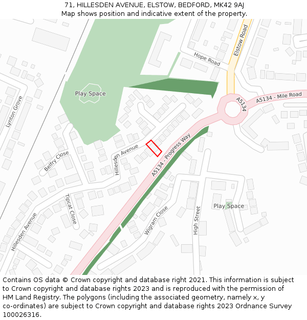 71, HILLESDEN AVENUE, ELSTOW, BEDFORD, MK42 9AJ: Location map and indicative extent of plot