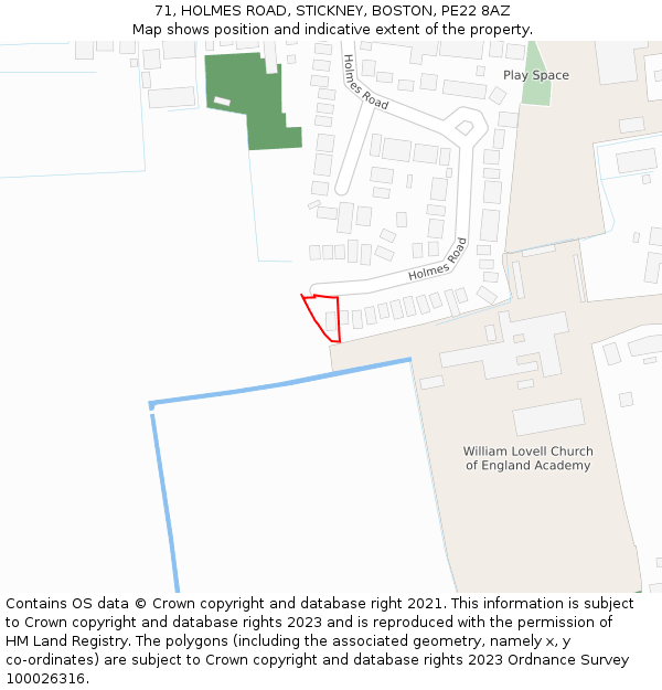 71, HOLMES ROAD, STICKNEY, BOSTON, PE22 8AZ: Location map and indicative extent of plot
