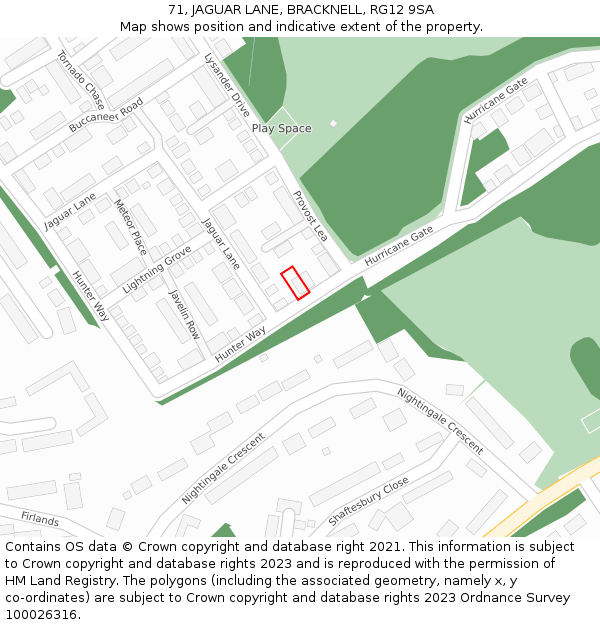 71, JAGUAR LANE, BRACKNELL, RG12 9SA: Location map and indicative extent of plot