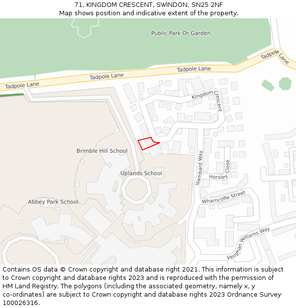 71, KINGDOM CRESCENT, SWINDON, SN25 2NF: Location map and indicative extent of plot