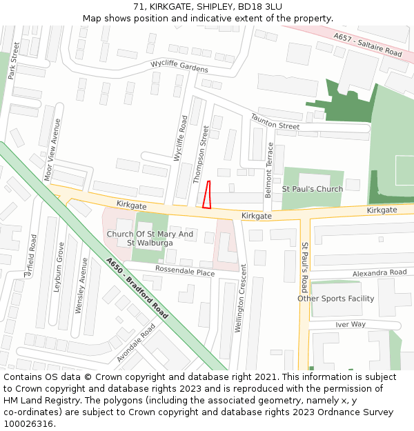 71, KIRKGATE, SHIPLEY, BD18 3LU: Location map and indicative extent of plot
