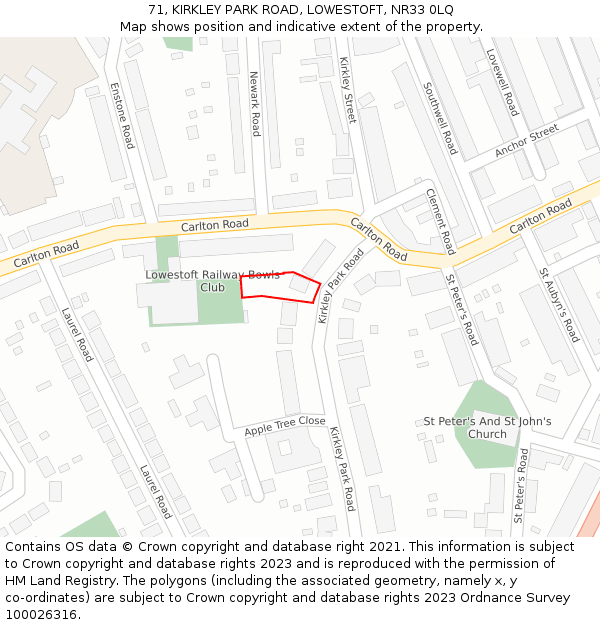 71, KIRKLEY PARK ROAD, LOWESTOFT, NR33 0LQ: Location map and indicative extent of plot