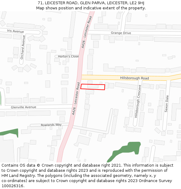 71, LEICESTER ROAD, GLEN PARVA, LEICESTER, LE2 9HJ: Location map and indicative extent of plot