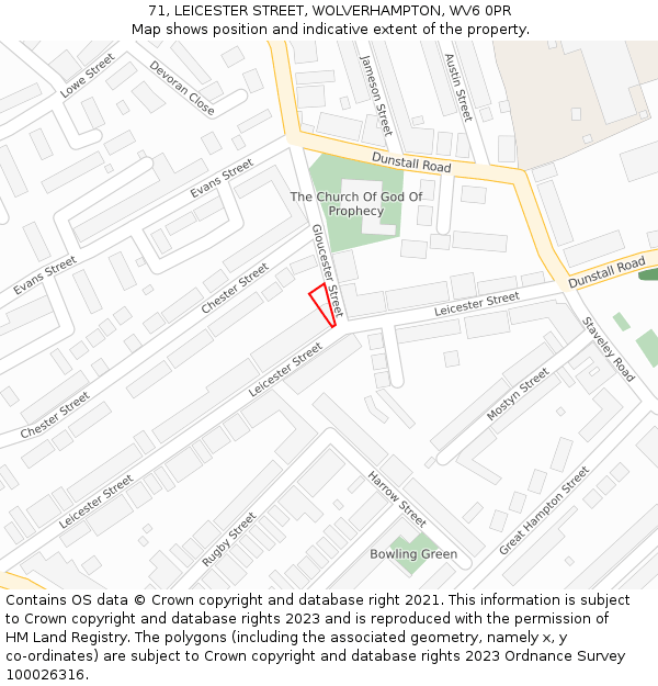71, LEICESTER STREET, WOLVERHAMPTON, WV6 0PR: Location map and indicative extent of plot
