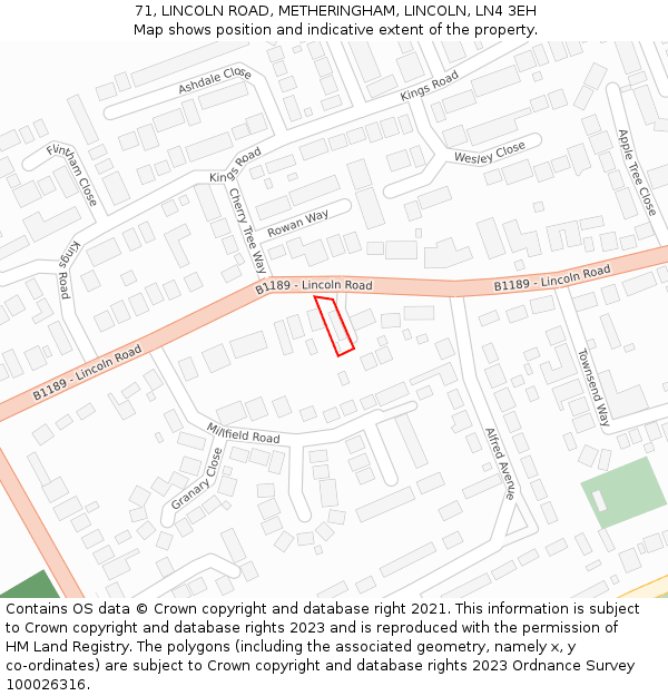 71, LINCOLN ROAD, METHERINGHAM, LINCOLN, LN4 3EH: Location map and indicative extent of plot