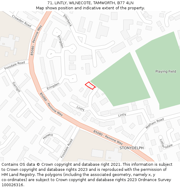 71, LINTLY, WILNECOTE, TAMWORTH, B77 4LN: Location map and indicative extent of plot