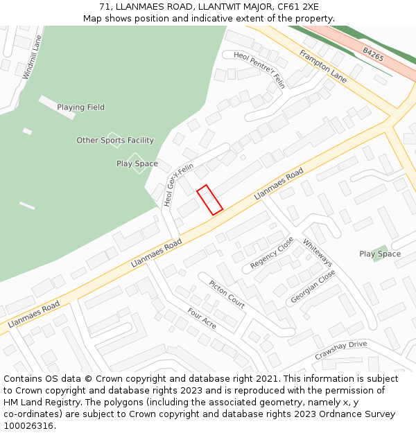 71, LLANMAES ROAD, LLANTWIT MAJOR, CF61 2XE: Location map and indicative extent of plot