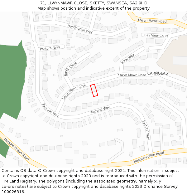 71, LLWYNMAWR CLOSE, SKETTY, SWANSEA, SA2 9HD: Location map and indicative extent of plot
