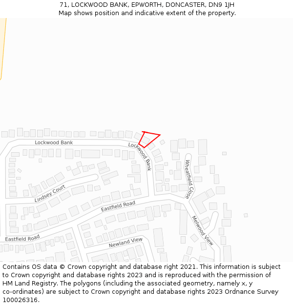 71, LOCKWOOD BANK, EPWORTH, DONCASTER, DN9 1JH: Location map and indicative extent of plot
