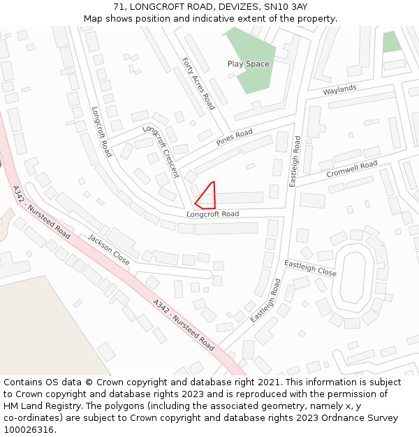 71, LONGCROFT ROAD, DEVIZES, SN10 3AY: Location map and indicative extent of plot