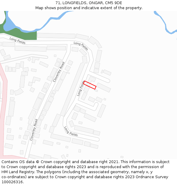 71, LONGFIELDS, ONGAR, CM5 9DE: Location map and indicative extent of plot