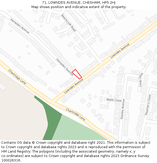 71, LOWNDES AVENUE, CHESHAM, HP5 2HJ: Location map and indicative extent of plot