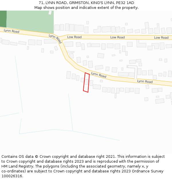 71, LYNN ROAD, GRIMSTON, KING'S LYNN, PE32 1AD: Location map and indicative extent of plot