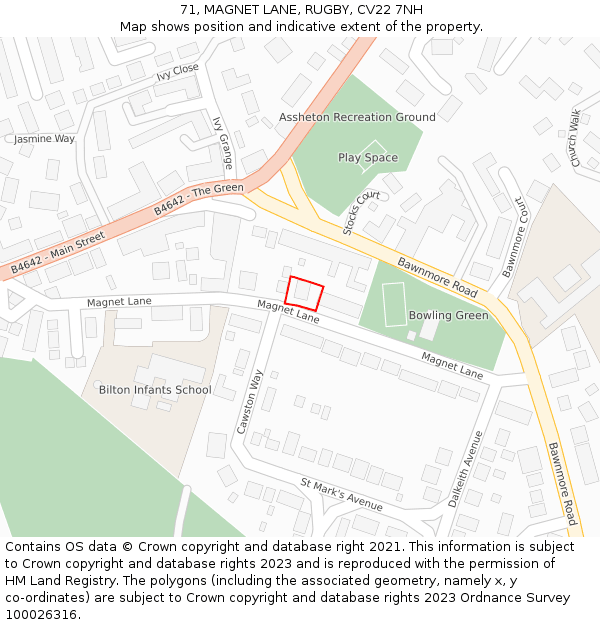 71, MAGNET LANE, RUGBY, CV22 7NH: Location map and indicative extent of plot