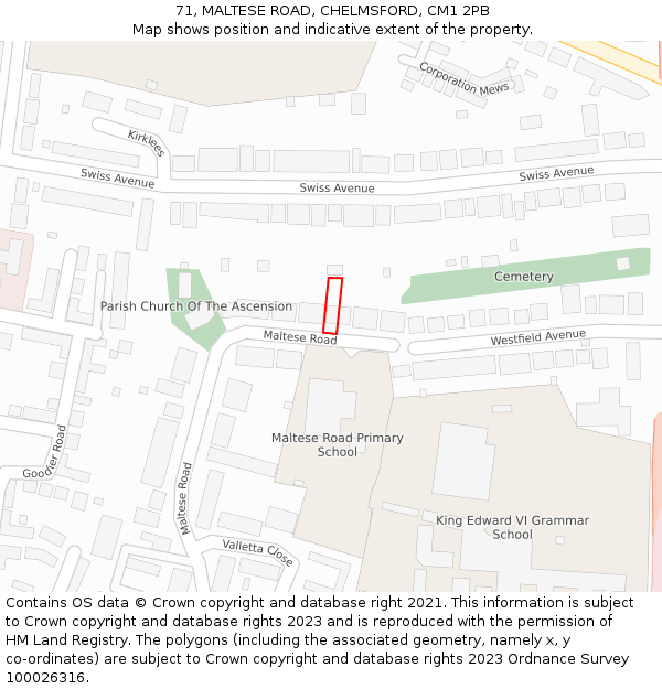 71, MALTESE ROAD, CHELMSFORD, CM1 2PB: Location map and indicative extent of plot