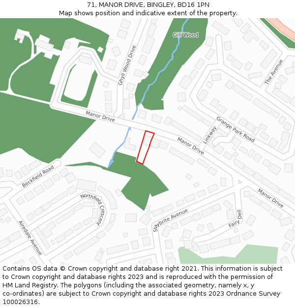 71, MANOR DRIVE, BINGLEY, BD16 1PN: Location map and indicative extent of plot