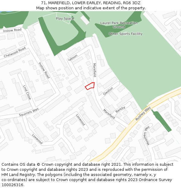 71, MAREFIELD, LOWER EARLEY, READING, RG6 3DZ: Location map and indicative extent of plot