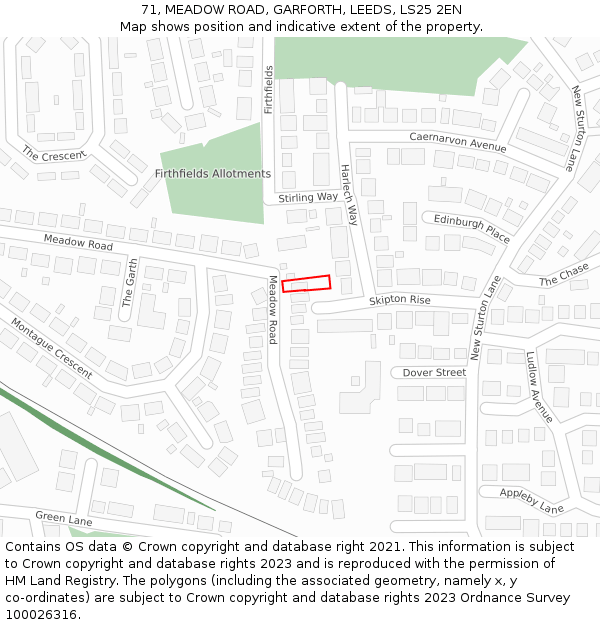 71, MEADOW ROAD, GARFORTH, LEEDS, LS25 2EN: Location map and indicative extent of plot