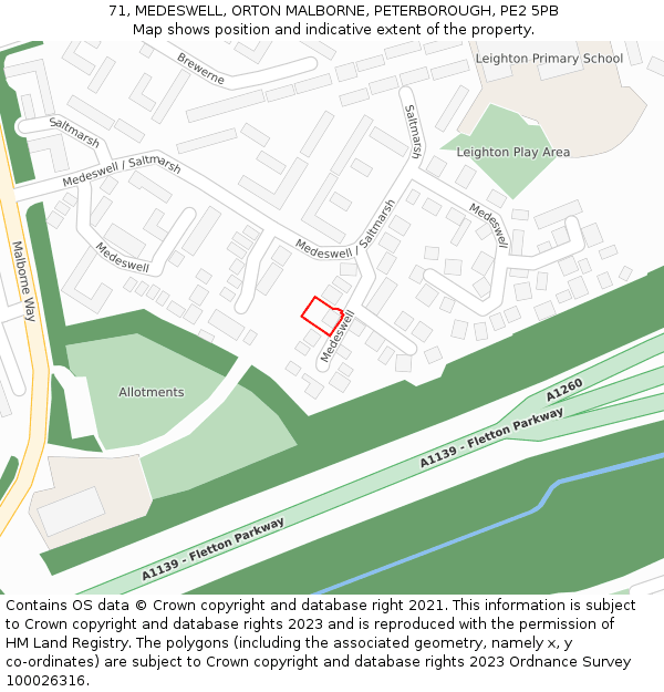71, MEDESWELL, ORTON MALBORNE, PETERBOROUGH, PE2 5PB: Location map and indicative extent of plot