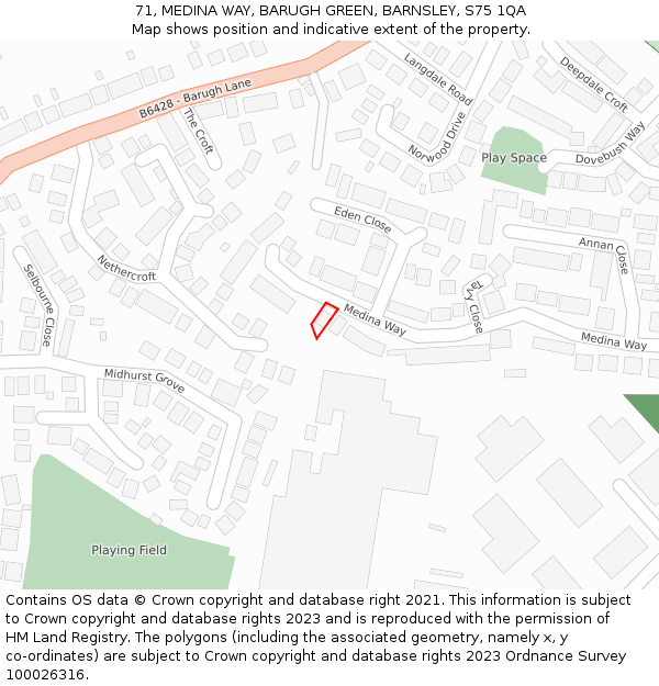71, MEDINA WAY, BARUGH GREEN, BARNSLEY, S75 1QA: Location map and indicative extent of plot