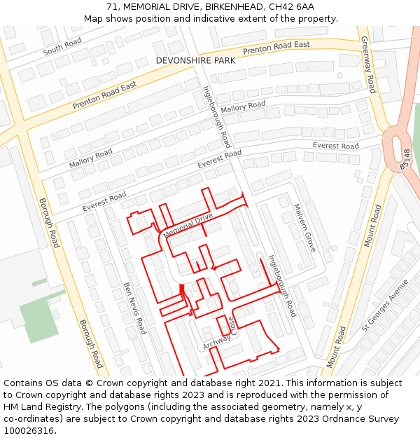 71, MEMORIAL DRIVE, BIRKENHEAD, CH42 6AA: Location map and indicative extent of plot