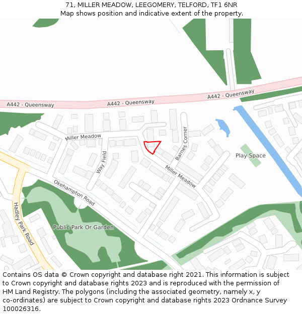 71, MILLER MEADOW, LEEGOMERY, TELFORD, TF1 6NR: Location map and indicative extent of plot
