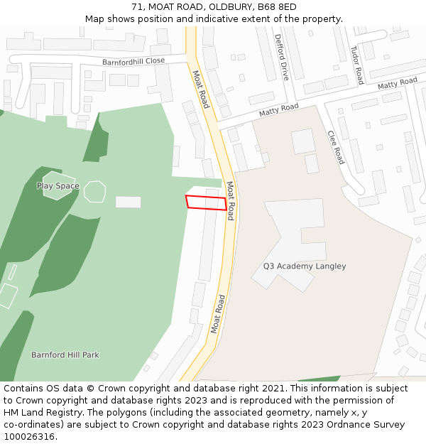 71, MOAT ROAD, OLDBURY, B68 8ED: Location map and indicative extent of plot